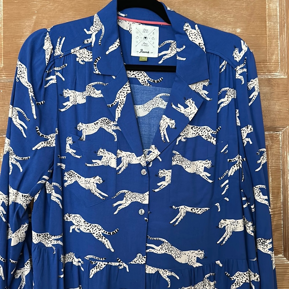ANORAK Blue Midi Dress with White Leopard Print